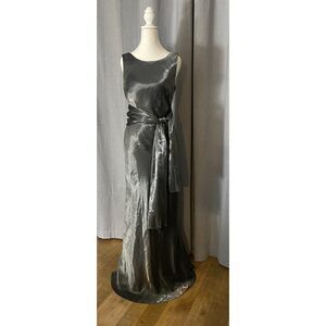 Vintage DE·LARU Sheila Yen Metallic Gunmetal Gown Open Back Size 9/10  Y2K